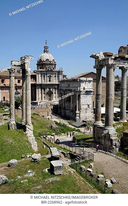 Roman Forum with the Church of Santi Luca e Martina, Palatine Hill, Rome, Italy, Europe