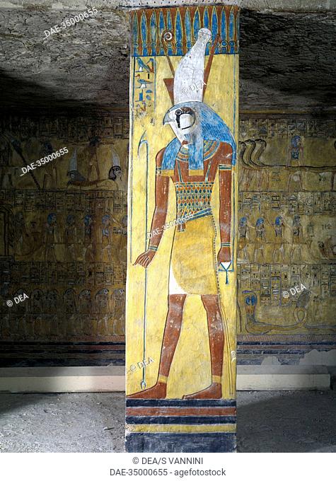 Egypt, Thebes (UNESCO World Heritage List, 1979) - Luxor - Valley of the Kings. Tomb of Tausert. Expanded by Setnakht. Burial chamber. Pillar