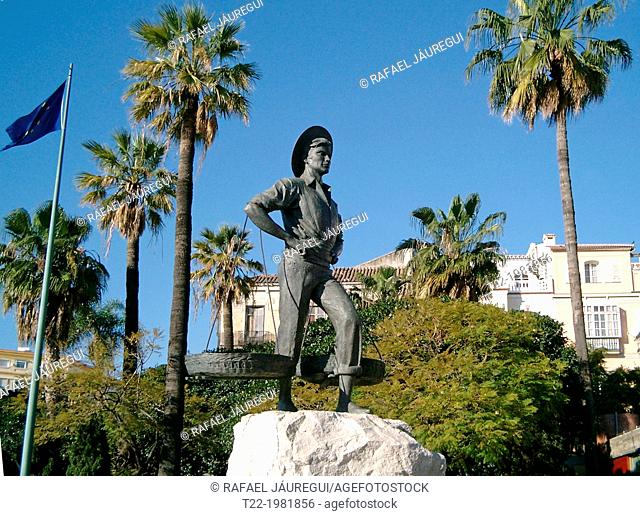 Malaga Spain. Tribute to The Cenachero Old fish peddler in the city of Málaga