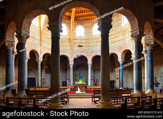 Perugia, Umbria / Italy - 2018/05/28: Interior of the V century Early Christianity St. Michel Archangel Church - Chiesa di San Michele Arcangelo in Perugia...