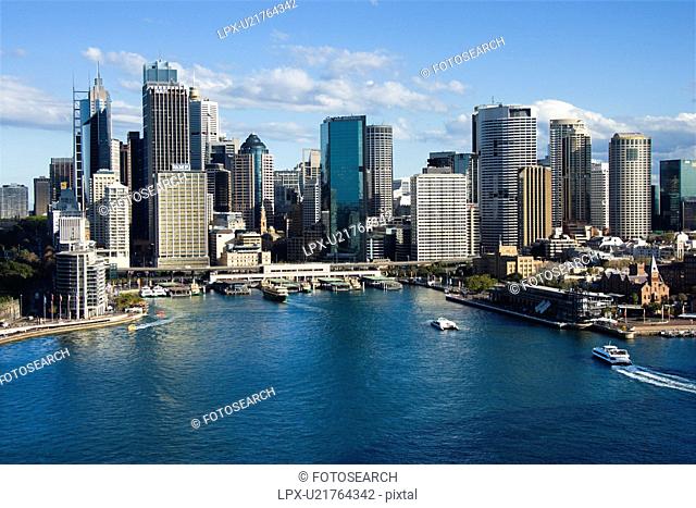 Aerial view of skyscrapers and Sydney Cove in Sydney, Australia