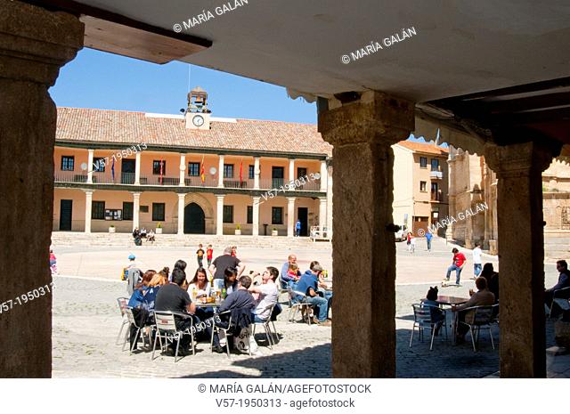 People sitting on terrace at the Main Square. Torrelaguna, Madrid province, Spain
