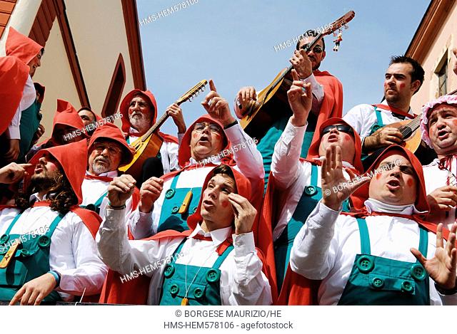 Spain, Andalusia, Cadiz, the carnival, a chirigota, a satirical group who perform comical songs