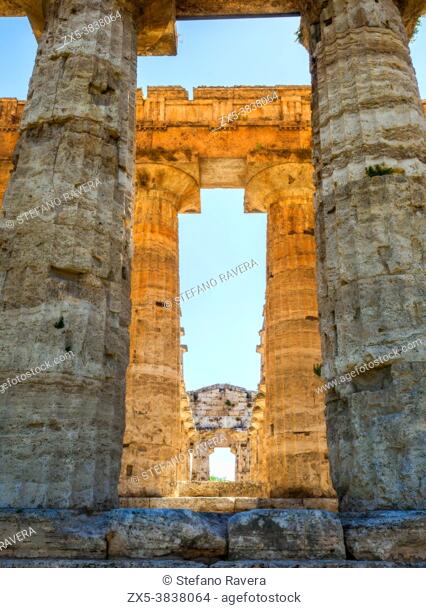 The Greek doric style temple of Neptune - Archaeological Area of Paestum - Salerno, Italy
