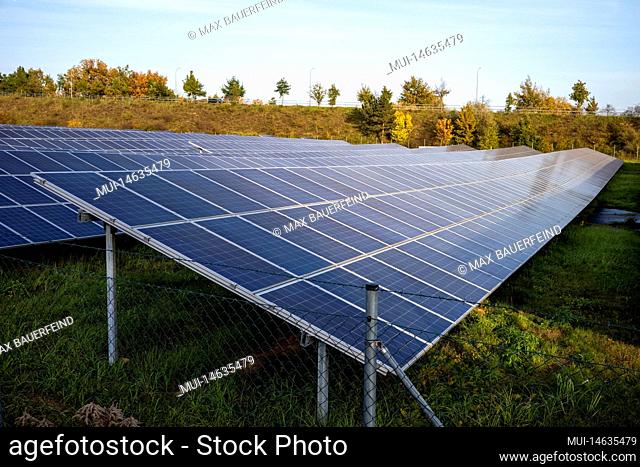 View of a solar plant in the evening in autumn in Mecklenburg-Vorpommern