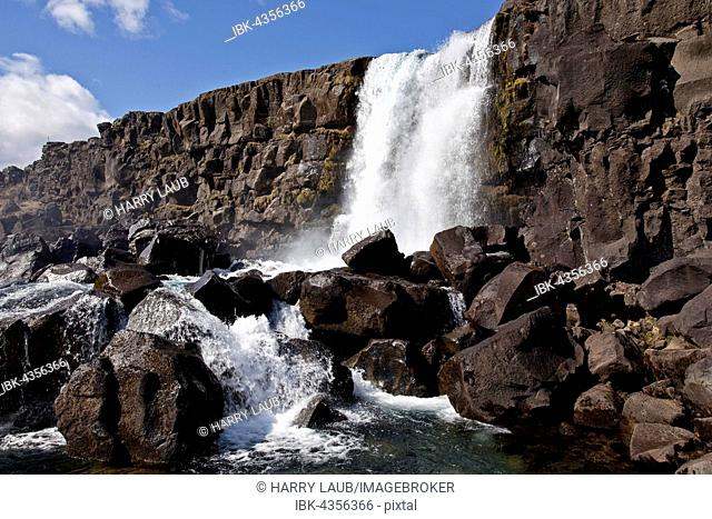 Waterfall Öxarafoss, Thingvellir National Park, Golden Circle, Iceland