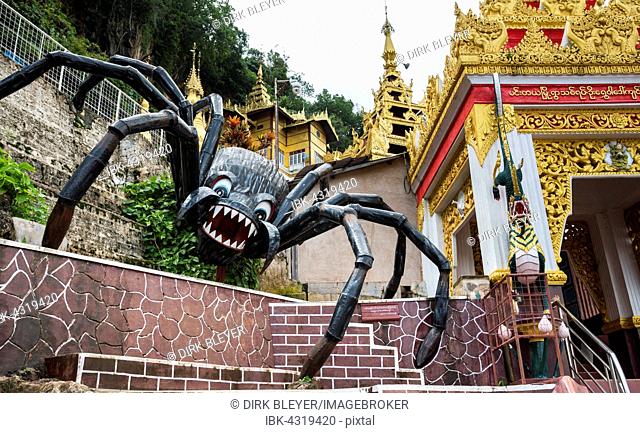 Figure of a giant spider at the entrance to Pindaya Cave, Taunggyi Division, Shan State, Myanmar, Burma