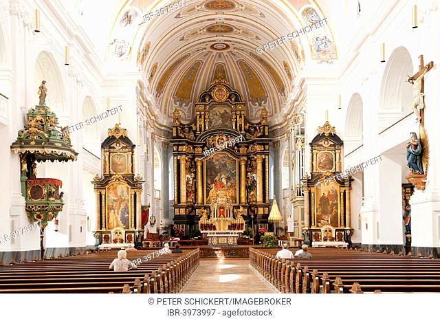 Interior, neo-baroque Basilica of St. Anna in the pilgrimage town Altötting, Upper Bavaria, Bavaria, Germany