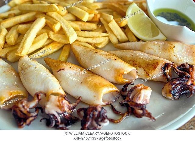 Squid and chips, Cavtat, Dubrovnik, Croatia