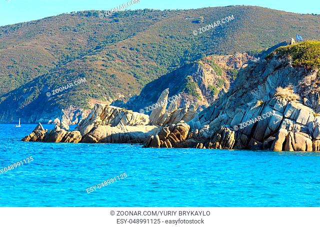 Summer sea coast landscape (Halkidiki, Sithonia, Greece). People unrecognizable