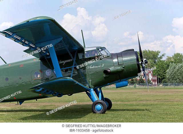 Antonov-2 biplane, celebration of the 100th anniversary of the airfield, in Lueneburg, Lower Saxony, Germany