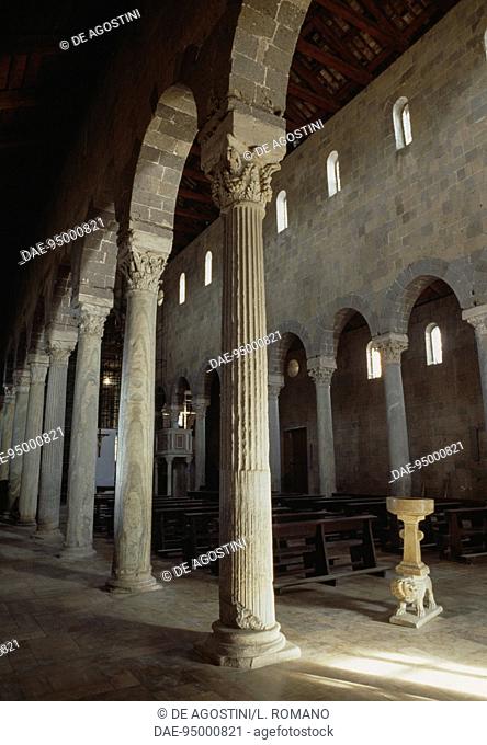 Interior columns of the Church of St Michael the Archangel, or Duomo, 1113-1153, Casertavecchia, Caserta, Campania, Italy