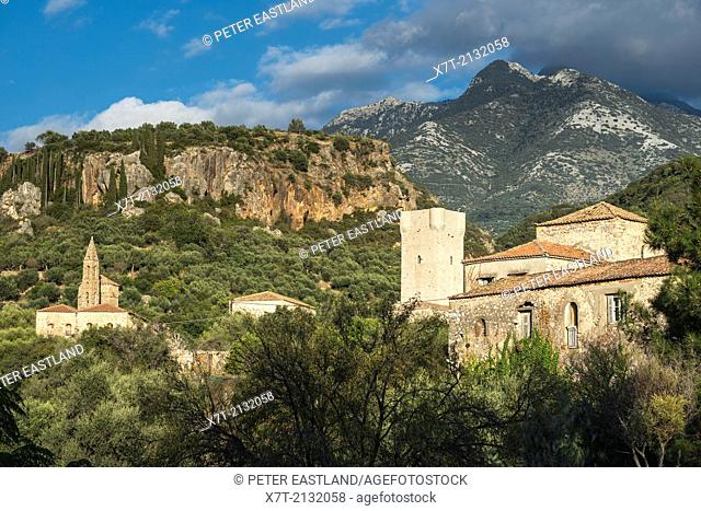 The stone towers and houses of the Mourtzinos/Petreas complex in Upper/Old Kardamyli, Outer Mani, Peloponnesae, Greece