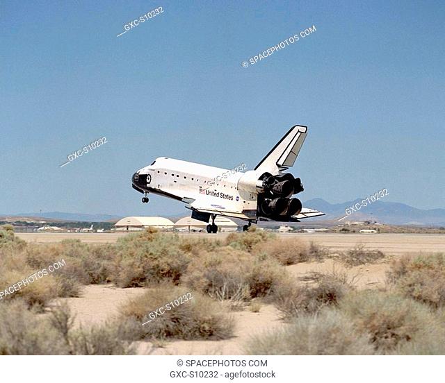 06/19/2002 -- After traveling 5.8 million miles in space during 217 orbits, Endeavour touches down on concrete runway 22 at Dryden Flight Research Center