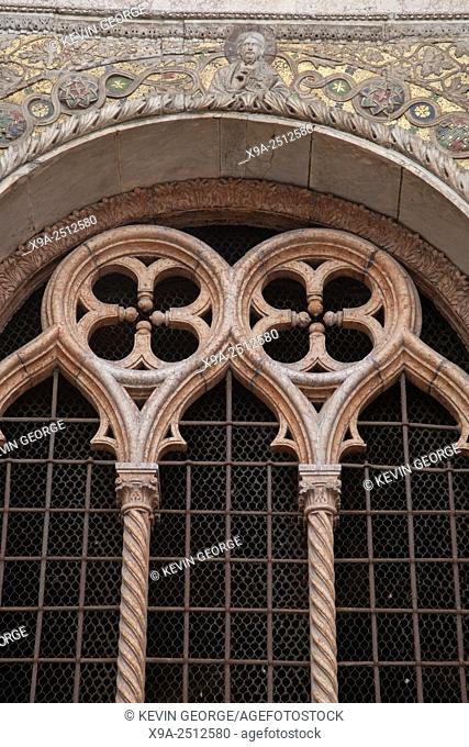 Detail on Facade of San Marcos - St Marks Cathedral Church, Venice; Italy;