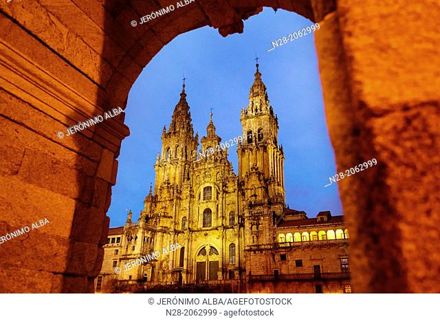 Cathedral on Plaza del Obradoiro square, World Heritage Site, Way of St James, Santiago de Compostela, A Coruña, Galicia, Spain