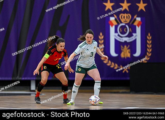 Matilde Drumont (13) of Belgium and Siobhan Bell (3) of North-Ireland pictured during a futsal game between Belgium called Red Flames Futsal and North-Ireland