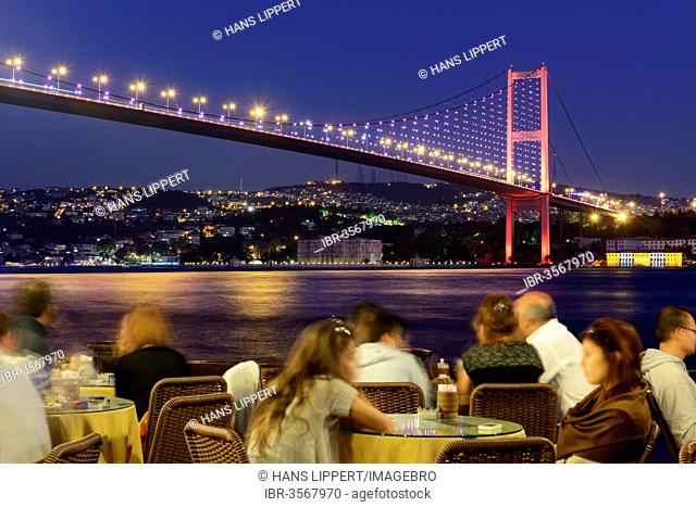 Restaurant beside the Bosphorus, Bosphorus Bridge, Asian shore, seen from Ortakoey