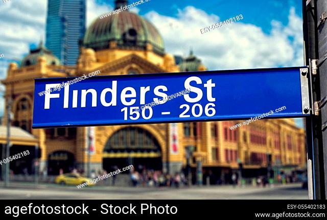 Flinders street road sign in Melbourne Australia