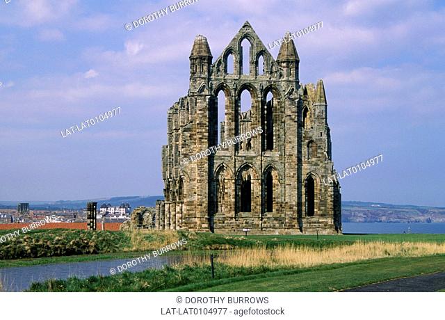 Whitby Abbey is a ruined Benedictine abbey sited on Whitby's East Cliff in North Yorkshire on the north-east coast of England