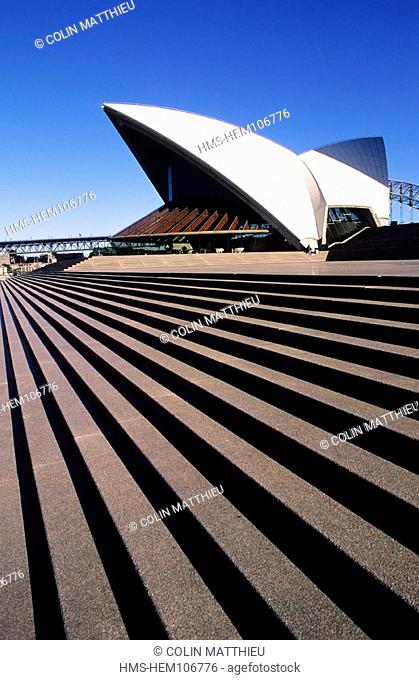 Australia, Sydney, steps of the Opera House of Sydney, one of the most famous buildings of the world