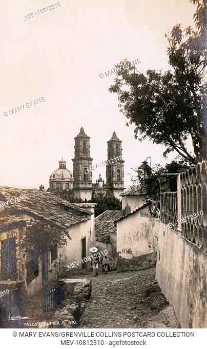 Taxco de Alarcon - a small city in the Mexican state of Guerrero. The 18th century Church of Santa Prisca can be seen in the background