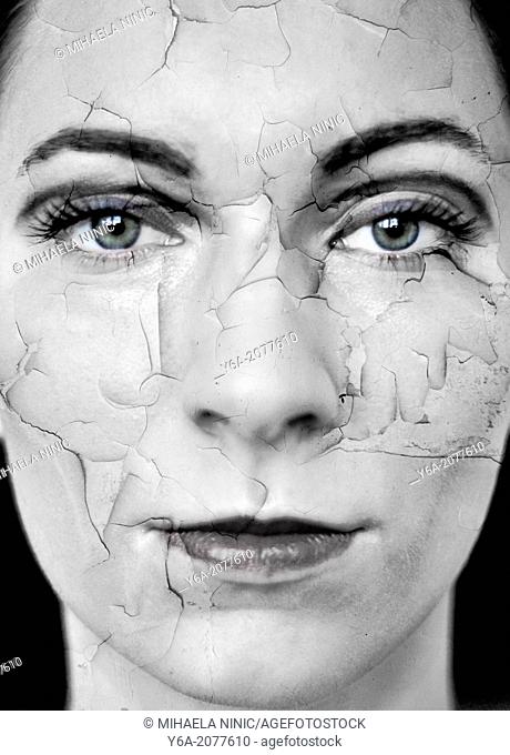 Woman with dry cracked skin, digital composite
