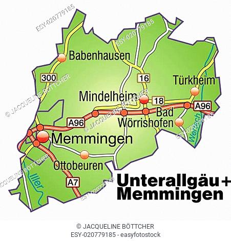 Karte von Unterallgaeu-Memmingen mit Verkehrsnetz