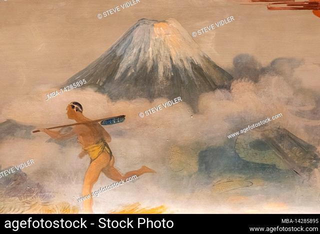 England, Dorset, Bournemouth, Russell-Cotes Museum, The Japanese Room, Wall Painting depicting Mt.Fuji