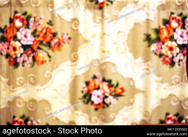 Blurred pastel background with flowers, colorful retro design beauty