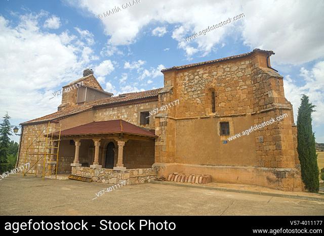 Facade of the church. Mazagatos, Segovia province, Castilla Leon, Spain