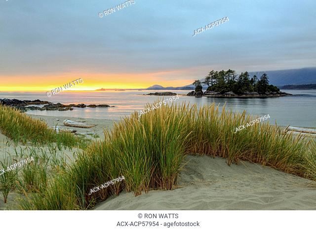 View from Whalers Islet towards Flores Island at sunset, Clayoquot Sound off Vancouver Island, British Columbia Canada