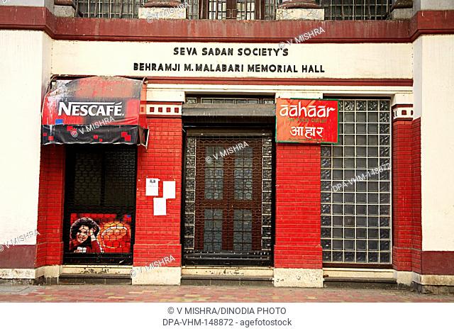 Seva sadan society's Behramji M. malabari memorial hall building ; P. Ramabai marg ; Grant Road ; Bombay Mumbai ; Maharashtra ; India