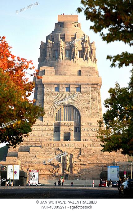 People stand at the Battle of Nations monument in Leipzig,  Germany, 08 October 2013. The monument was built for the 100th anniversary in 1913 and was...