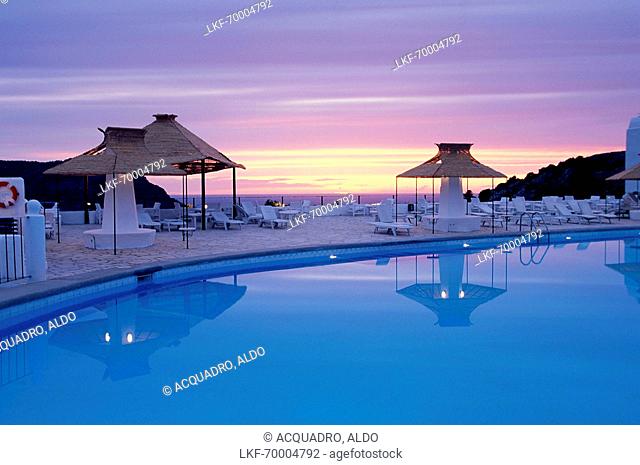 5 star luxury Hotel Hacienda Na Xamena at sunset, San Miguel, Ibiza, Balearic Islands, Spain