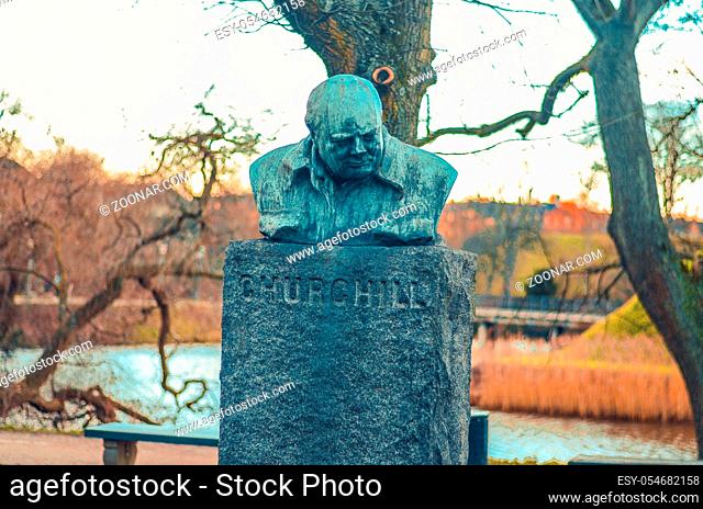 Winston Churchill Monument (bust) in Churchillparken. Copenhagen, Denmark