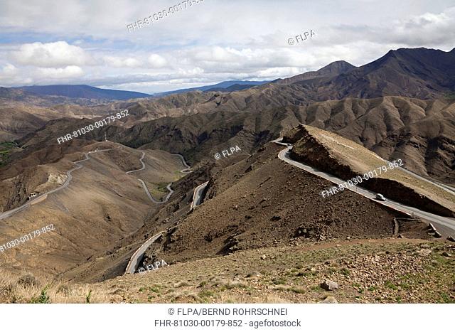View of serpentine road through mountains, High Atlas, Morocco may