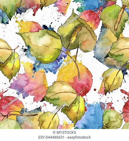 Leaves Birch in a watercolor style. Seamless background pattern. Fabric wallpaper print texture. Aquarelle leaf for background, texture, wrapper pattern