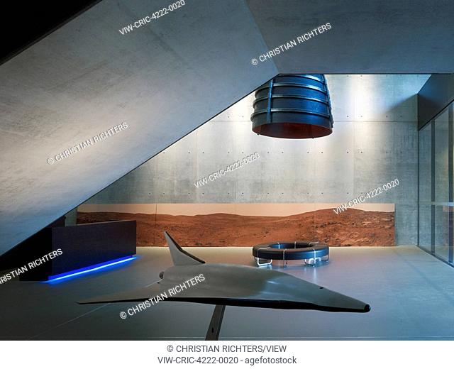 Reception and foyer in visitor centre. German Aerospace Centre (DLR), Bremen, Germany. Architect: Kister Scheithauer Gross, 2012