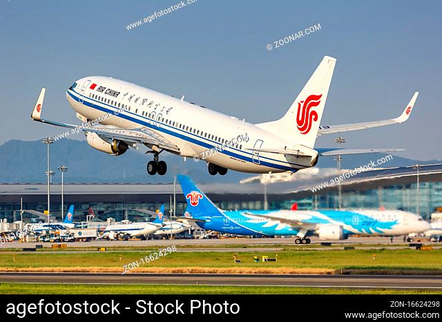 Guangzhou, China ? 23. September, 2019: Ein Boeing 737-800 Flugzeug der Air China mit dem Kennzeichen B-1419 auf dem Flughafen Guangzhou (CAN) in China