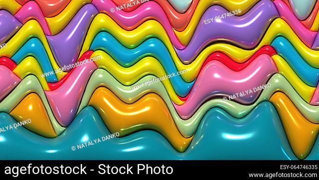Abstract background with various inflated figures, 3D rendering illustration
