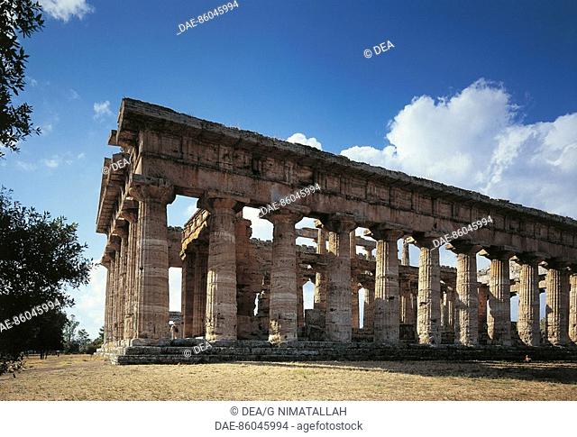 Old ruins of a temple, Temple Of Poseidon, Paestum (World Heritage Site, 1998) province of Salerno, Campania Region, Italy