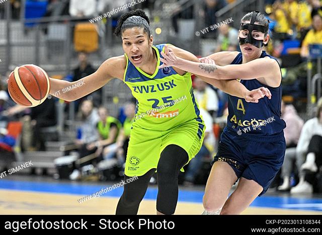 L-R Alyssa Thomas (USK) and Olcay Cakir (Fenerbahce) in action during the 12th round match of the A group of the European Women's Basketball league (EWBL)