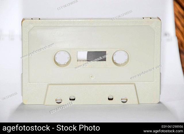 Audio cassette. Retro music medium, compact cassette for tape recorder