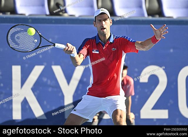 Novak DJOKOVIC (SRB), action, single image, trimmed single motif, half figure, half figure. Tennis Bronze Medal Match, game for 3rd place on July 31, 2021