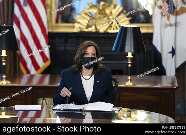 United States Vice President Kamala Harris meets with small business leaders to discuss how the Bipartisan Infrastructure Deal will help them grow their...