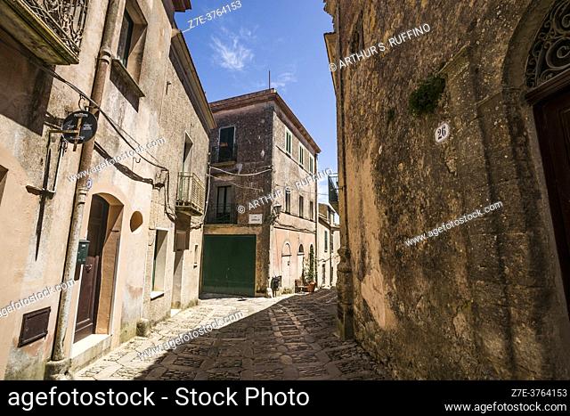 The architecture and narrow, cobbled streets of Erice. Sicily, Italy, Europe