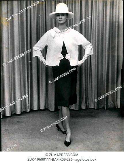 1962 - New fashion lines for Spring on show in London: Part of the Charles Creed collection for the Spring and modelled by Barbara Mendoza is t is dress in...