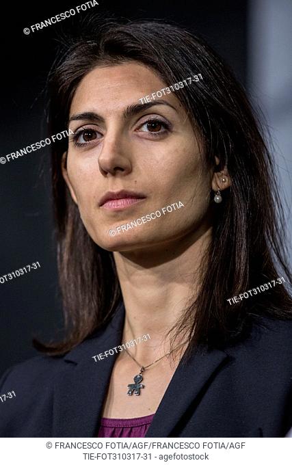 Mayor of Rome Virginia Raggi during the press conference, Rome, ITALY-31-03-2017