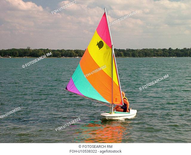 Alexandria, MN, Minnesota, Maple Lake, couple sailing, sunfish, sailboat